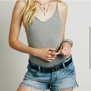 Free People Intimately V-Neck Seamless Ribbed Low Back Bodysuit Gray XS S
